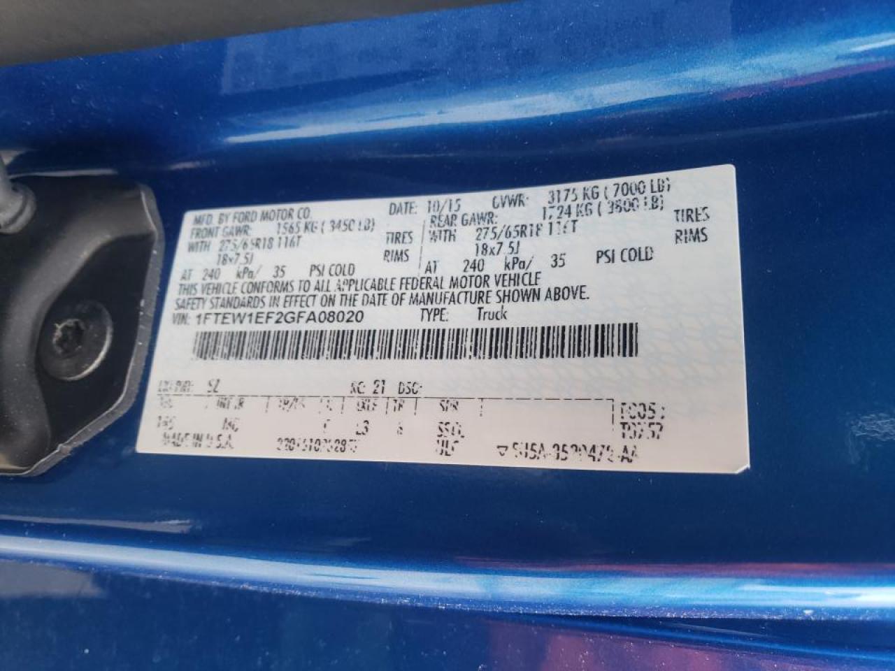 Photo 10 from auction – 2016 FORD F150 SUPER with VIN 1FTEW1EF2GFA08020