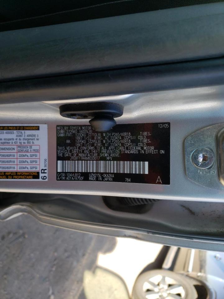 Photo 10 from auction – 2006 TOYOTA 4RUNNER LI with VIN JTEBT17R468033017