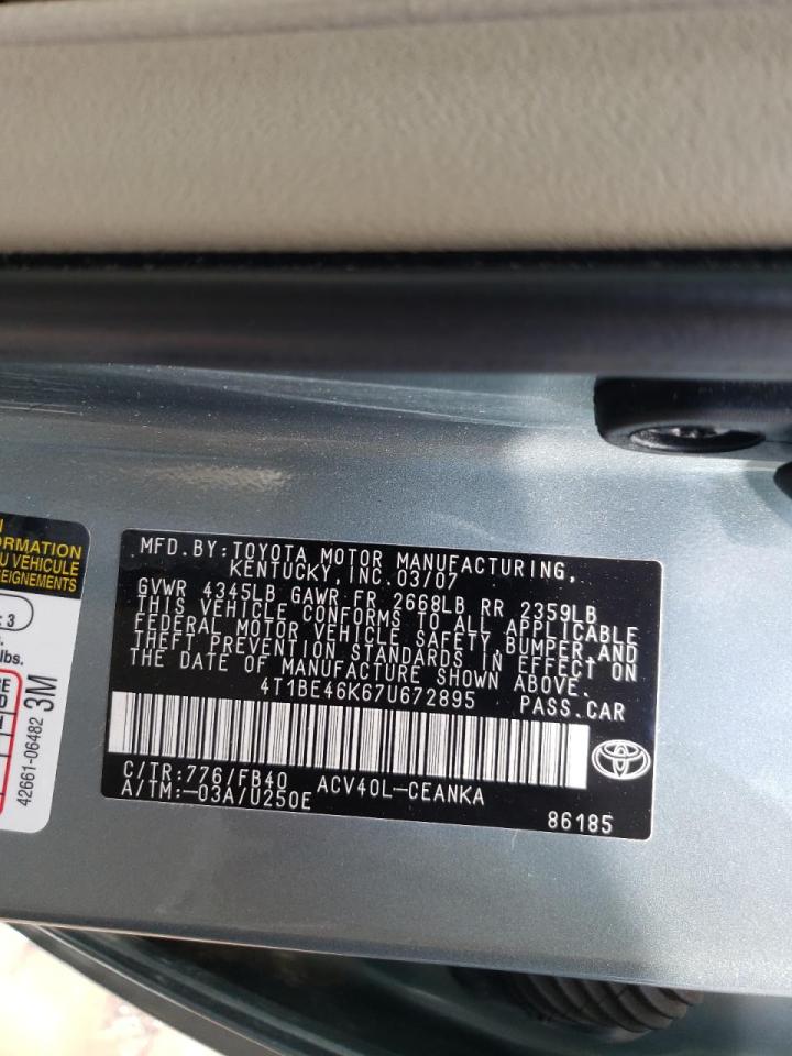Photo 10 from auction – 2007 TOYOTA CAMRY CE with VIN 4T1BE46K67U672895