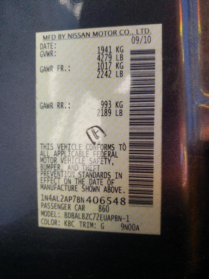 Photo 10 from auction – 2011 NISSAN ALTIMA BAS with VIN 1N4AL2AP7BN406548