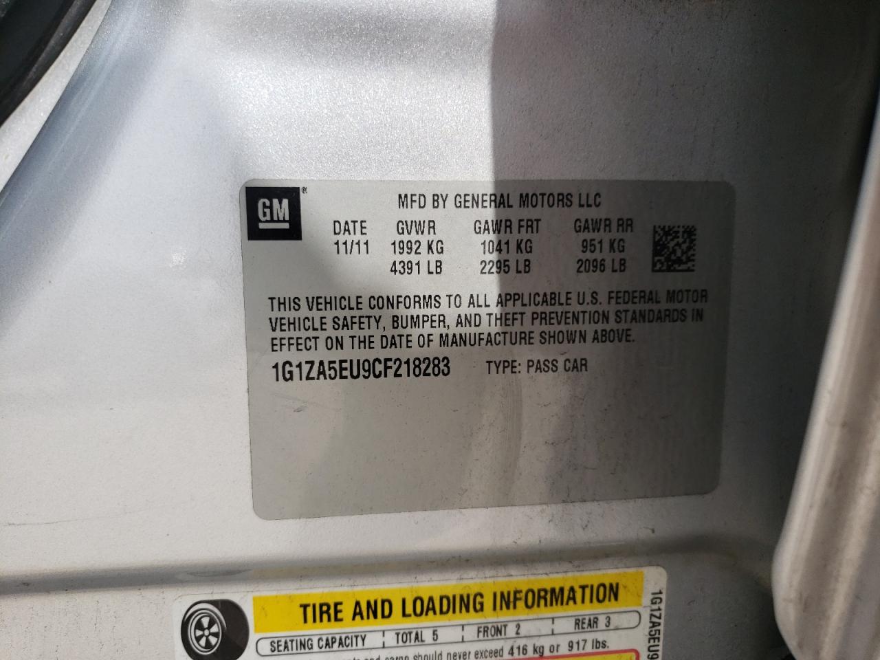 Photo 10 from auction – 2012 CHEVROLET MALIBU LS with VIN 1G1ZA5EU9CF218283