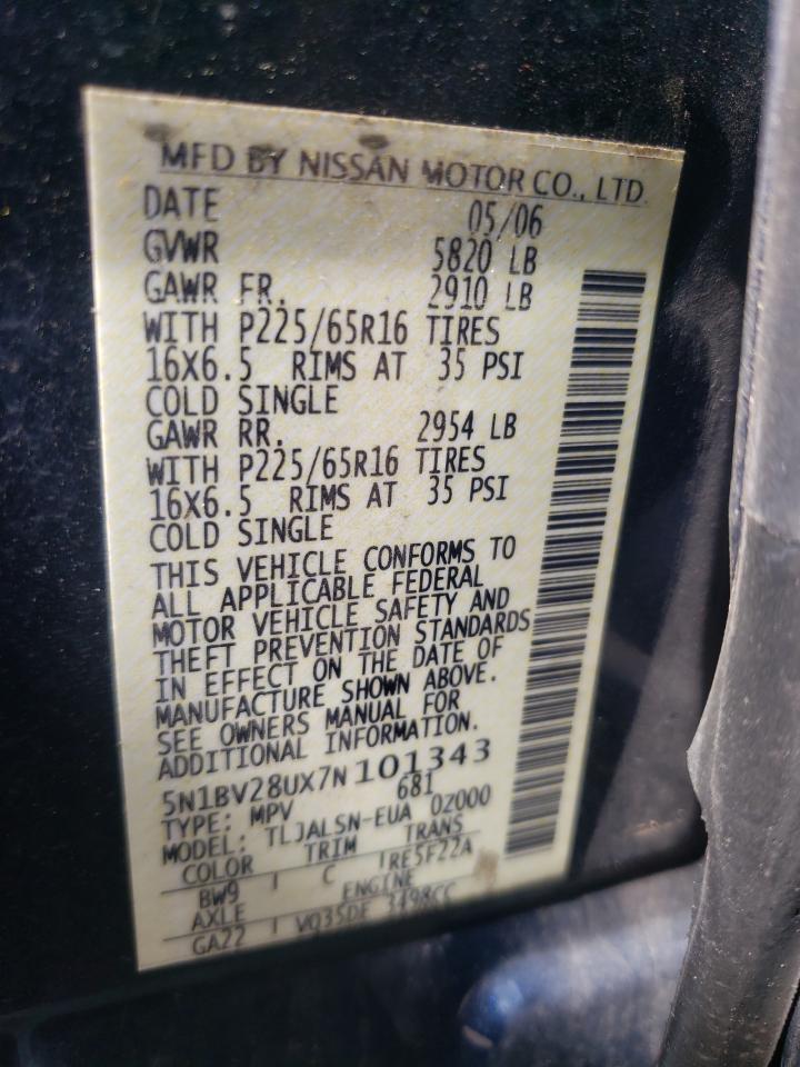 Photo 10 from auction – 2007 NISSAN QUEST S with VIN 5N1BV28UX7N101343