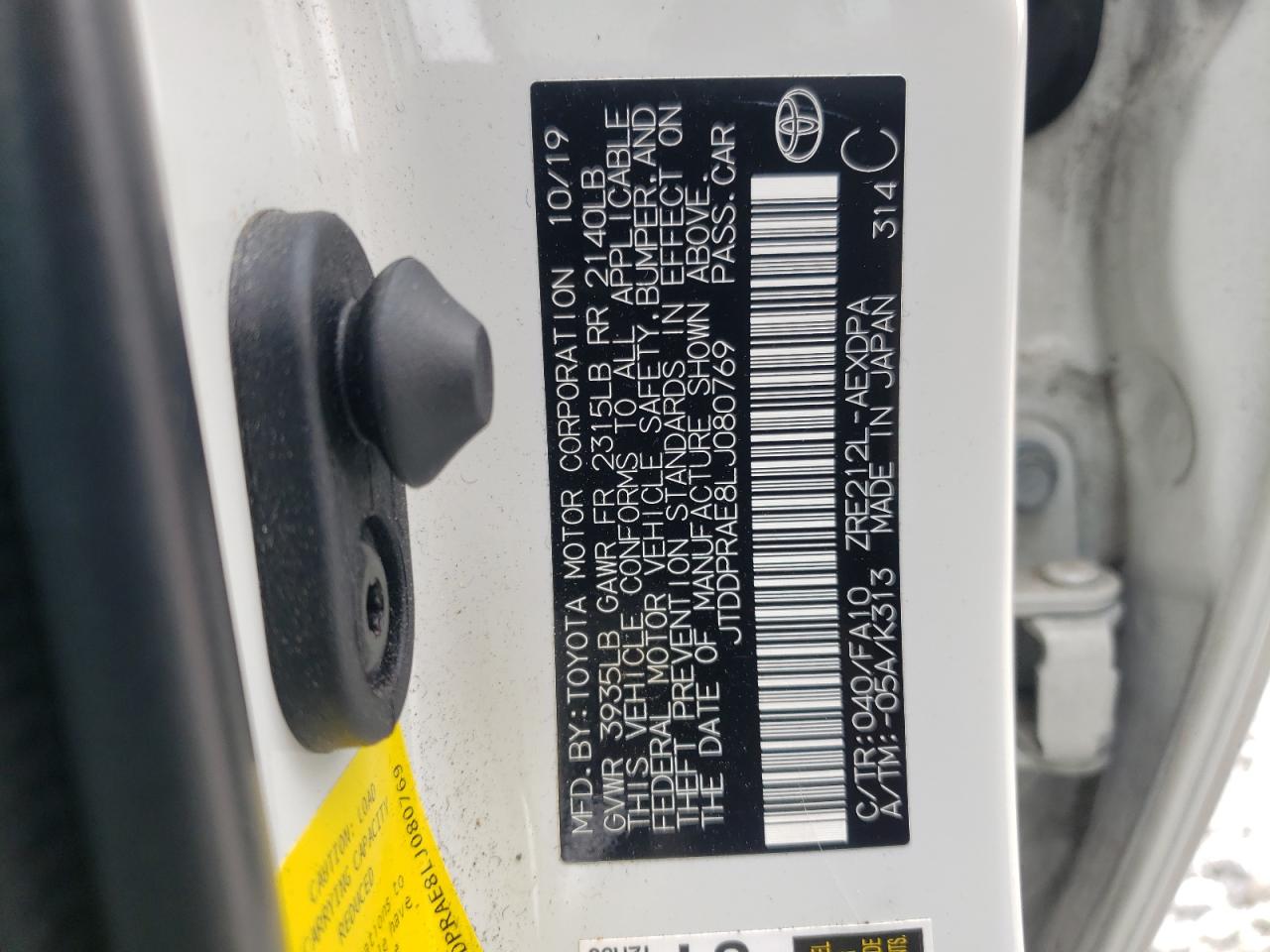 Photo 10 from auction – 2020 TOYOTA COROLLA L with VIN JTDDPRAE8LJ080769