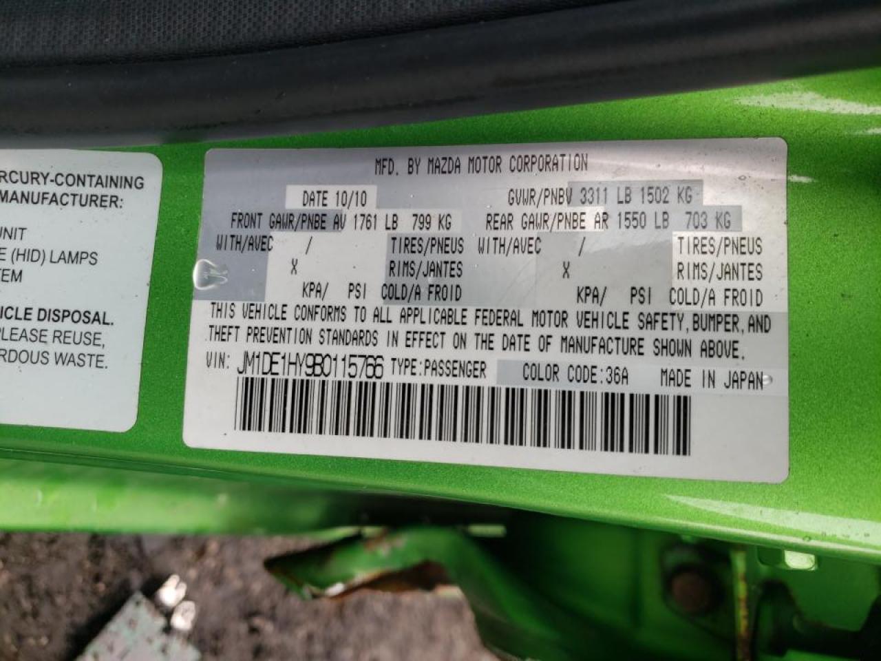 Photo 10 from auction – 2011 MAZDA MAZDA2 with VIN JM1DE1HY9B0115766