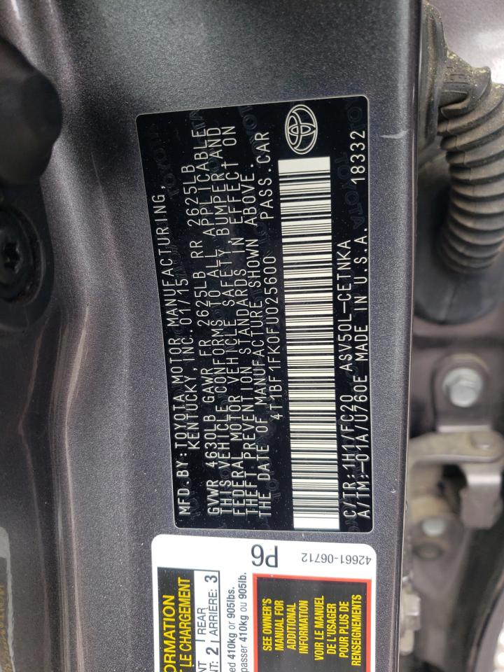 Photo 10 from auction – 2015 TOYOTA CAMRY LE with VIN 4T1BF1FK0FU025600