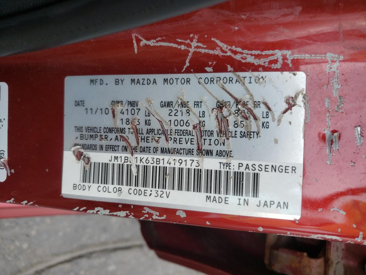Photo 10 from auction – 2011 MAZDA 3 S with VIN JM1BL1K63B1419173