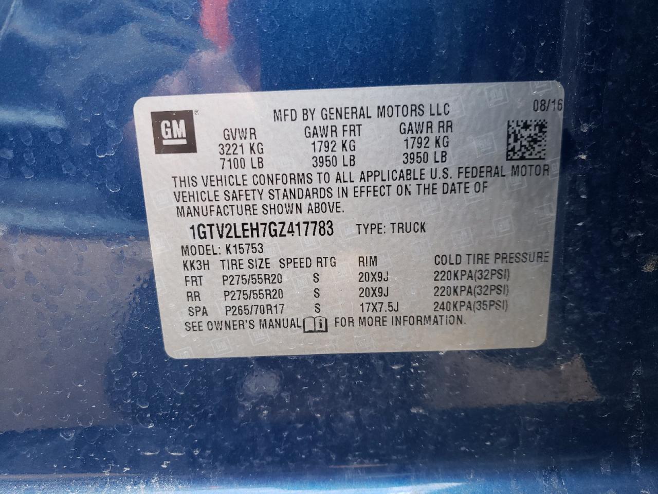 Photo 10 from auction – 2016 GMC SIERRA K15 with VIN 1GTV2LEH7GZ417783