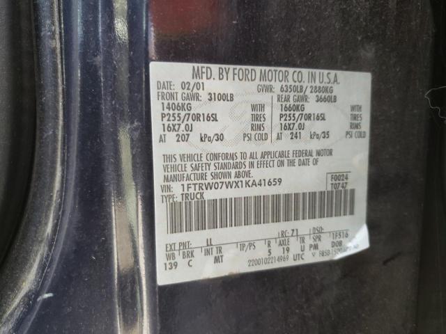 Photo 10 from auction – 2001 FORD F150 SUPER with VIN 1FTRW07WX1KA41659