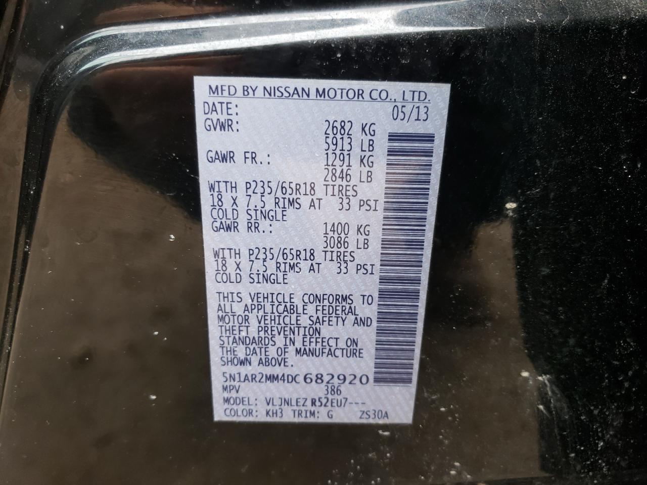 Photo 10 from auction – 2013 NISSAN PATHFINDER with VIN 5N1AR2MM4DC682920