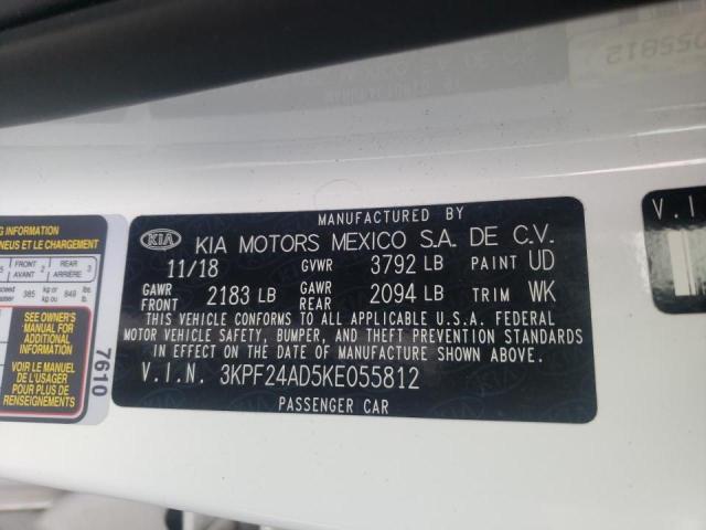 Photo 10 from auction – 2019 KIA FORTE FE with VIN 3KPF24AD5KE055812