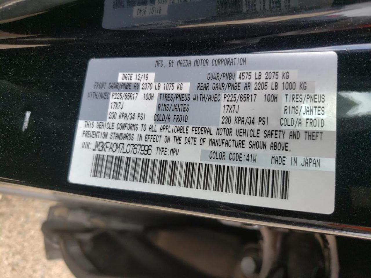 Photo 10 from auction – 2020 MAZDA CX-5 TOURI with VIN JM3KFACM7L0767996