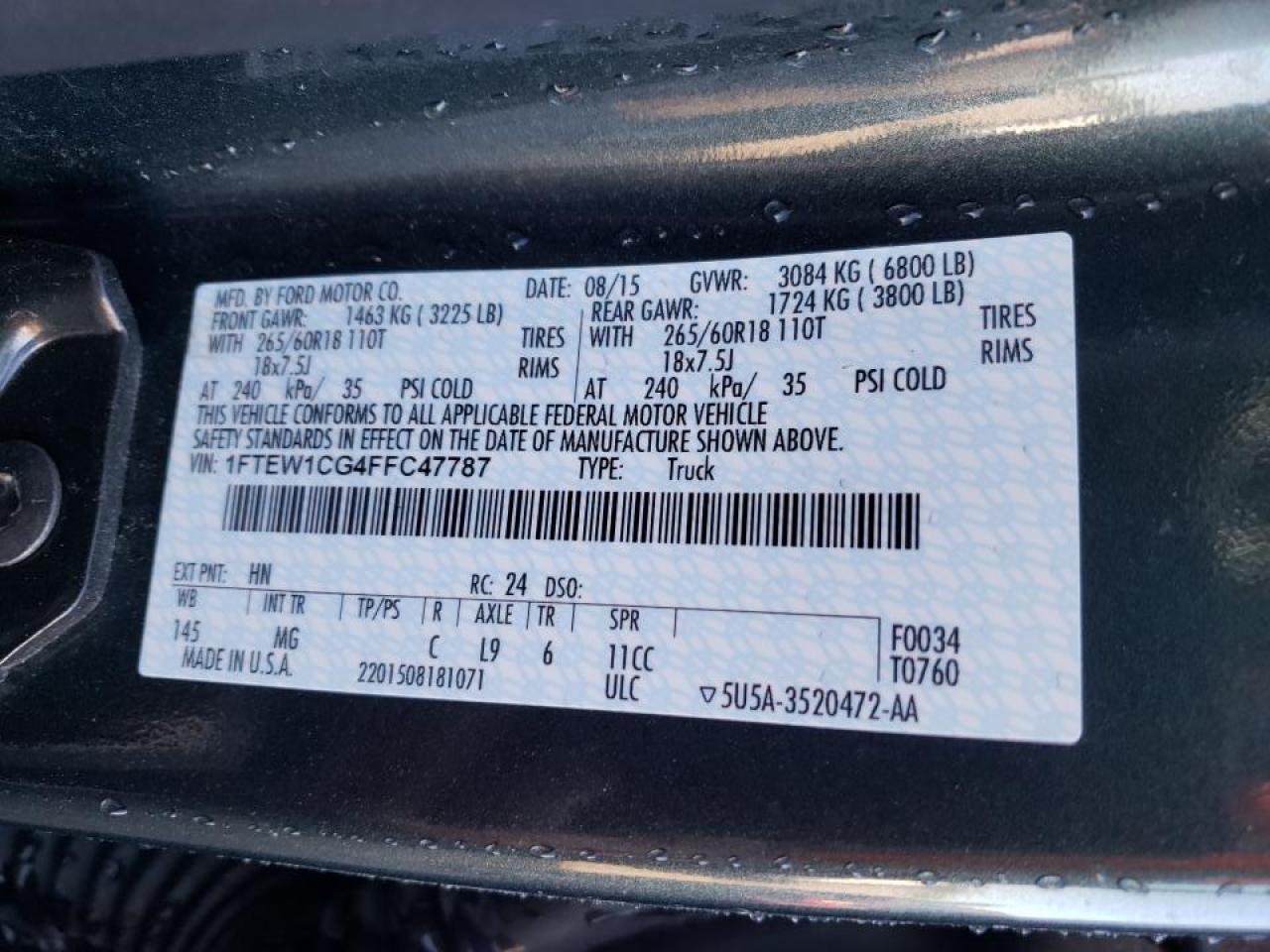 Photo 10 from auction – 2015 FORD F150 SUPER with VIN 1FTEW1CG4FFC47787