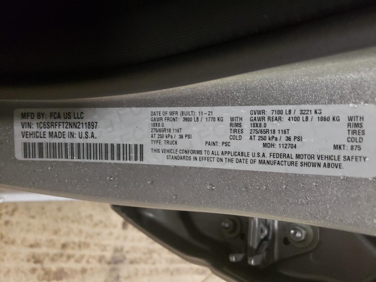 Photo 10 from auction – 2022 RAM 1500 BIG H with VIN 1C6SRFFT2NN211897