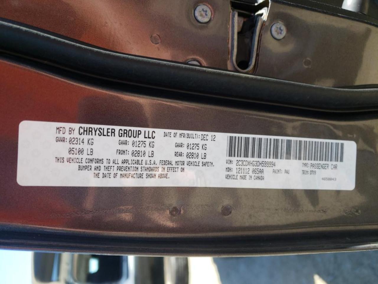 Photo 10 from auction – 2013 DODGE CHARGER SX with VIN 2C3CDXHG3DH599994