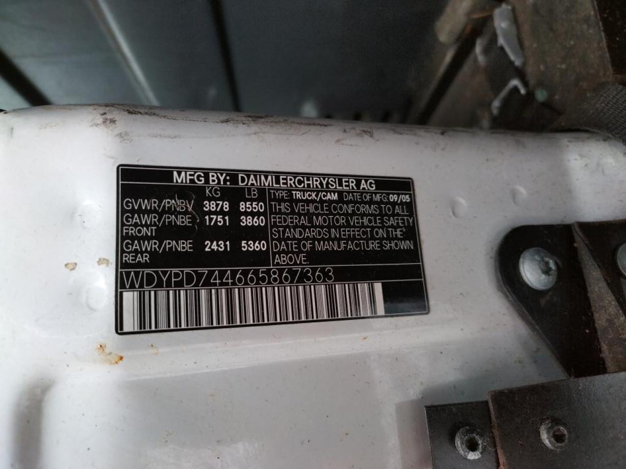 Photo 10 from auction – 2006 FREIGHTLINER SPRINTER 2 with VIN WDYPD744665867363