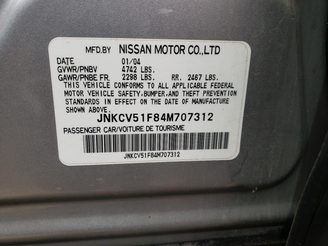 Photo 10 from auction – 2004 INFINITI G35 with VIN JNKCV51F84M707312