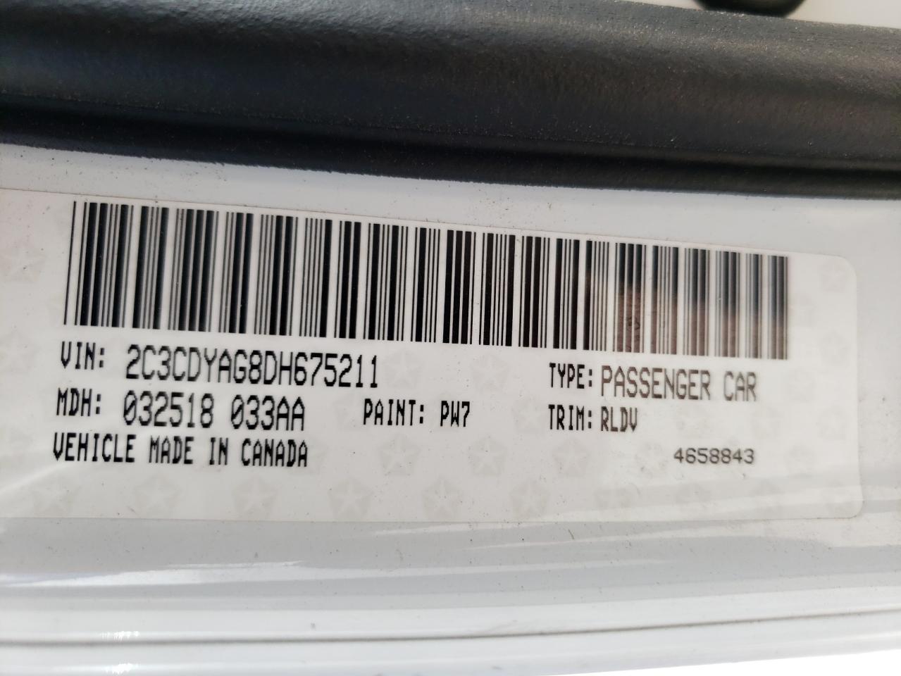 Photo 10 from auction – 2013 DODGE CHALLENGER with VIN 2C3CDYAG8DH675211