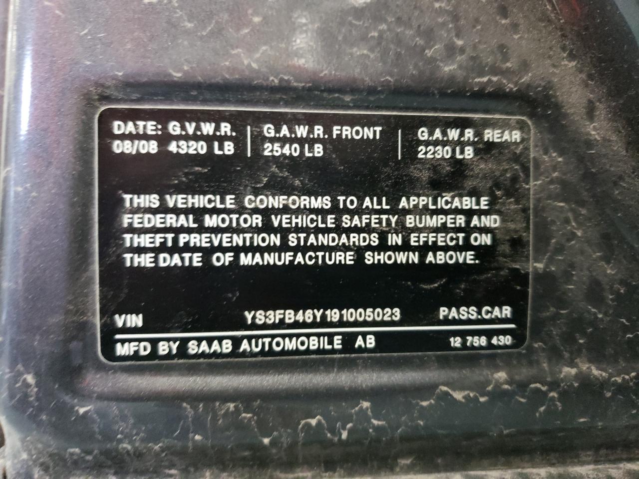 Zdjęcie 10 z aukcji – 2009 SAAB 9-3 2.0T z VIN YS3FB46Y191005023