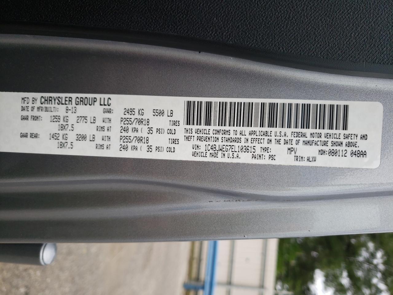 Photo 10 from auction – 2014 JEEP WRANGLER U with VIN 1C4BJWEG7EL103615