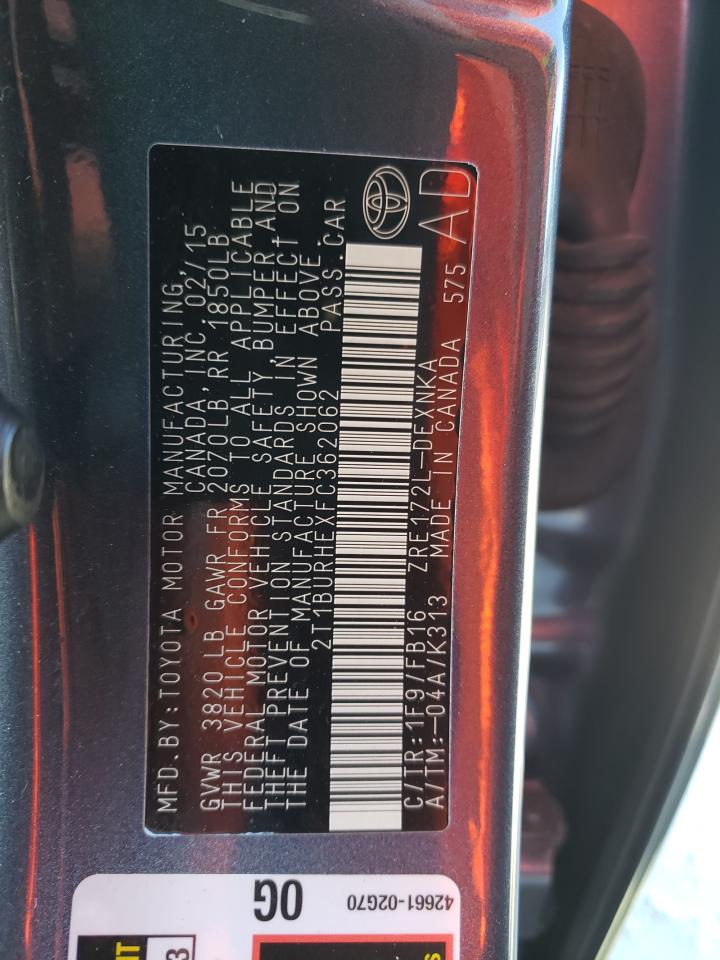 Photo 10 from auction – 2015 TOYOTA COROLLA L with VIN 2T1BURHEXFC362062