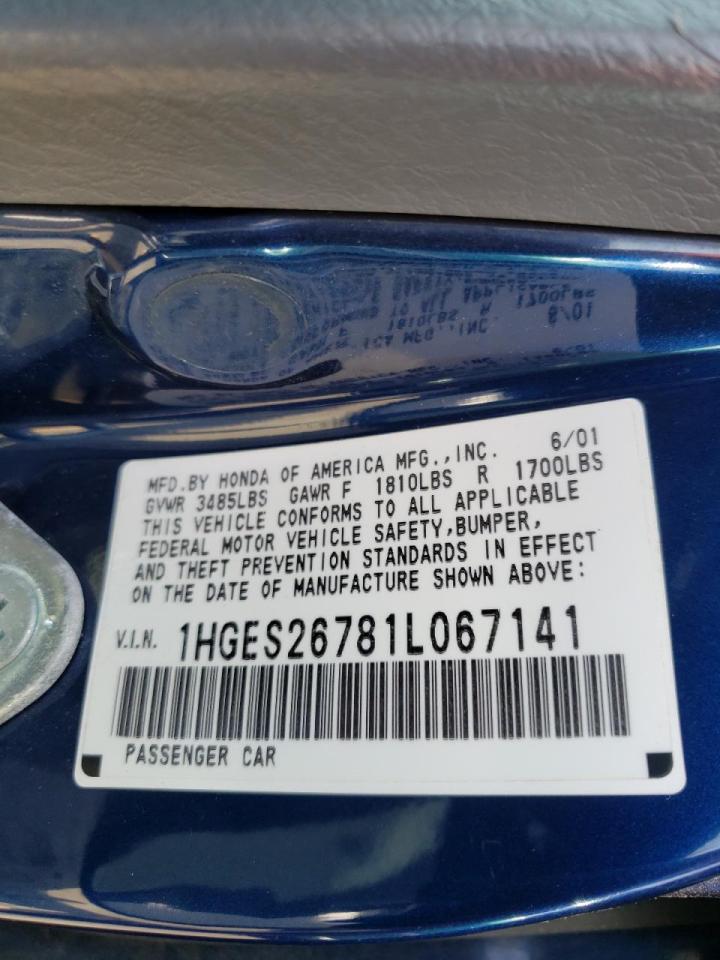 Photo 10 from auction – 2001 HONDA CIVIC EX with VIN 1HGES26781L067141