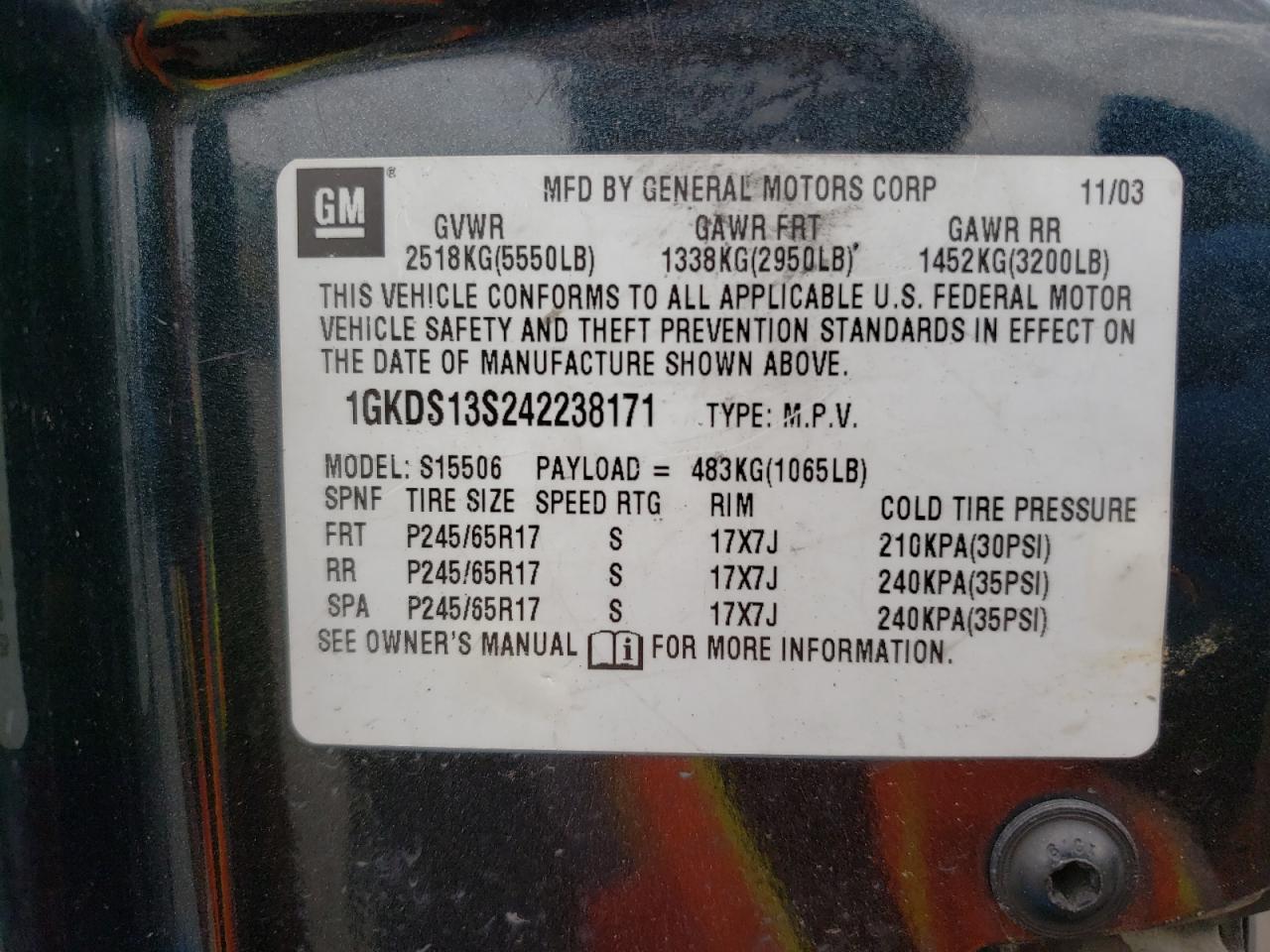 Photo 10 from auction – 2004 GMC ENVOY with VIN 1GKDS13S242238171