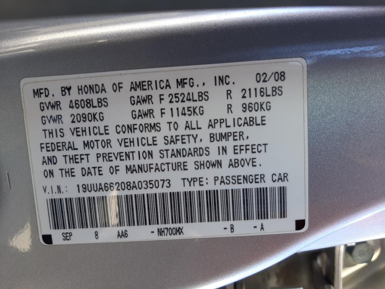 Photo 10 from auction – 2008 ACURA TL with VIN 19UUA66208A035073