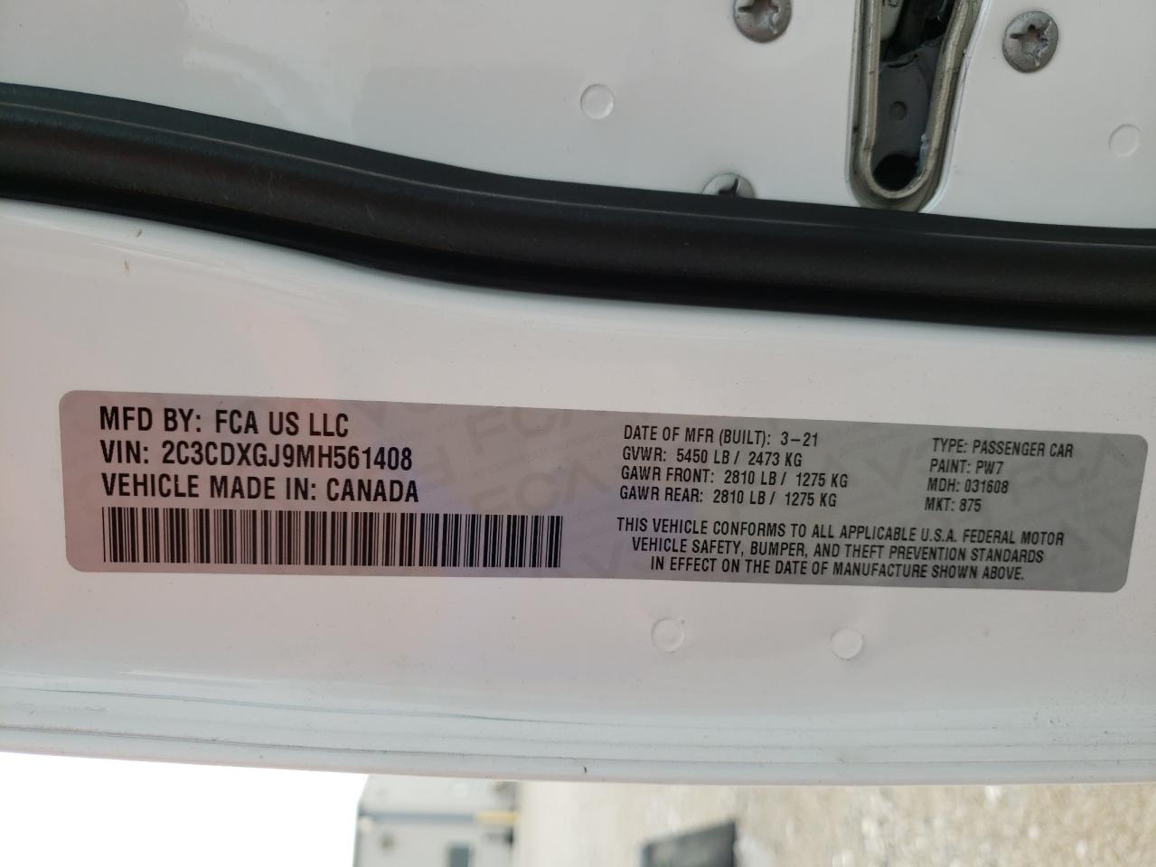 Photo 10 from auction – 2021 DODGE CHARGER SC with VIN 2C3CDXGJ9MH561408