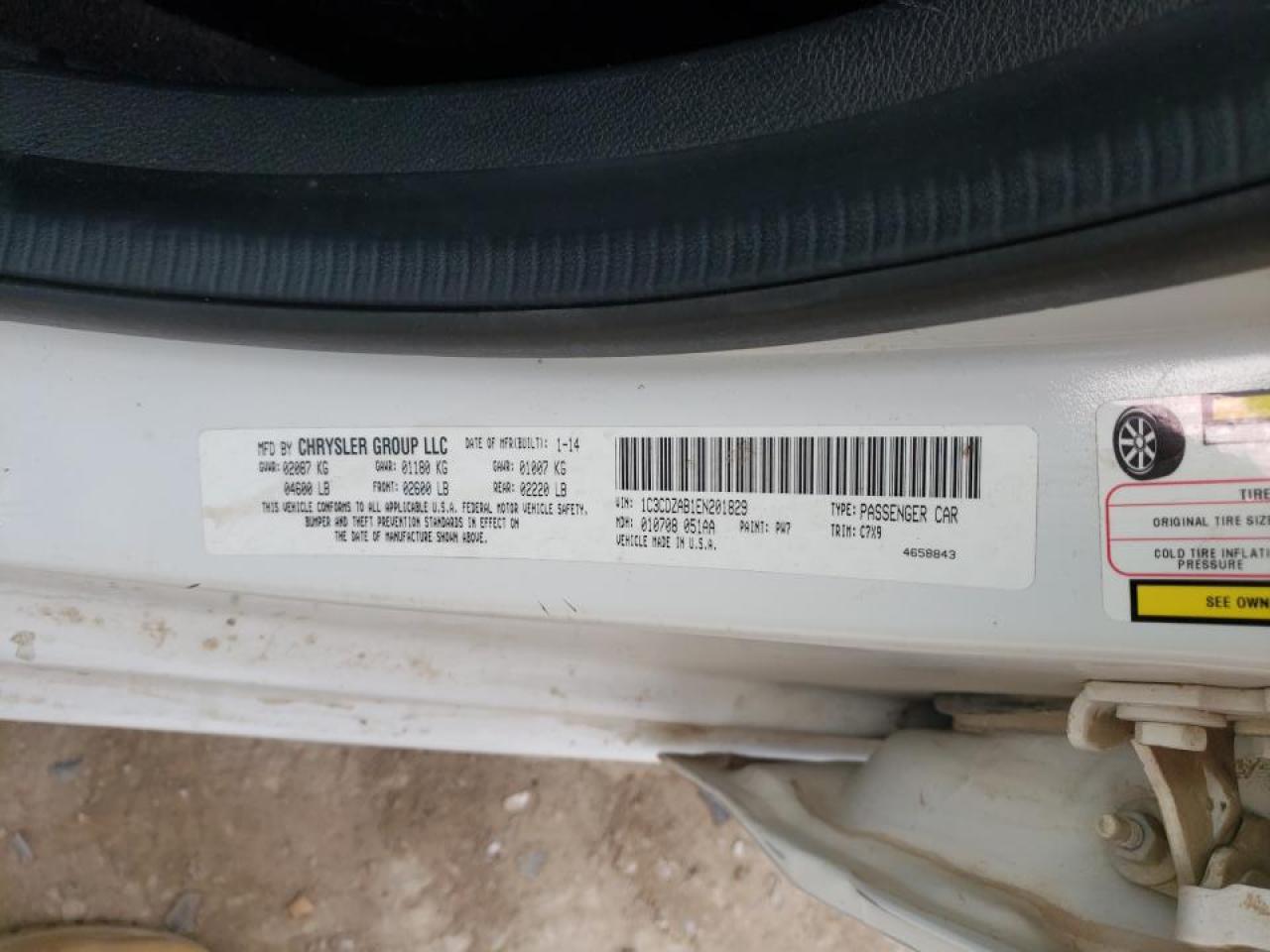 Photo 10 from auction – 2014 DODGE AVENGER SE with VIN 1C3CDZAB1EN201829