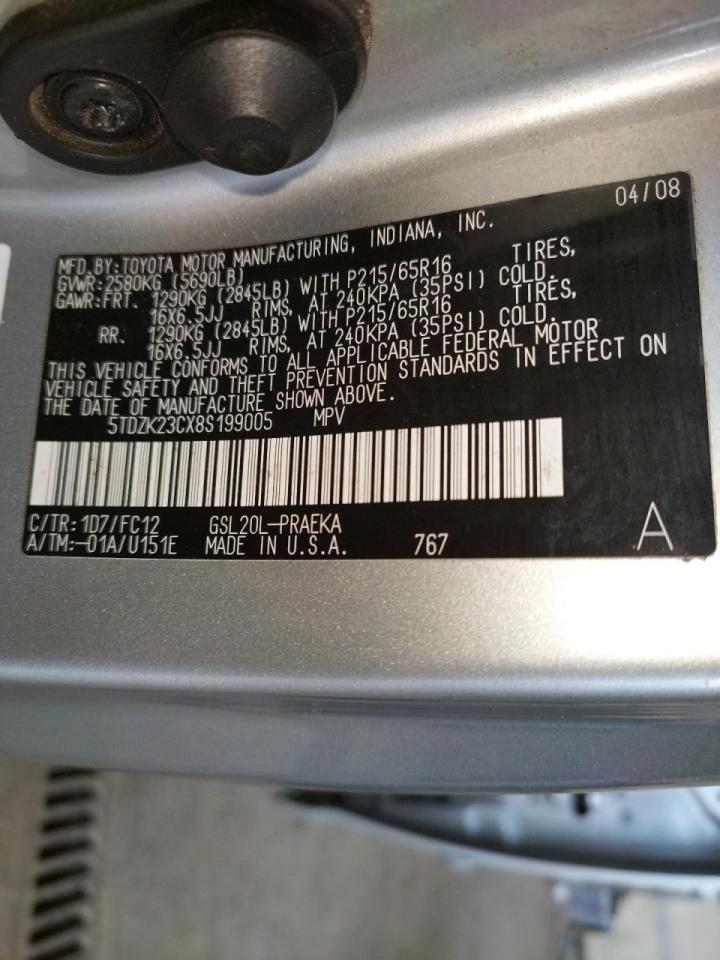 Photo 10 from auction – 2008 TOYOTA SIENNA CE with VIN 5TDZK23CX8S199005