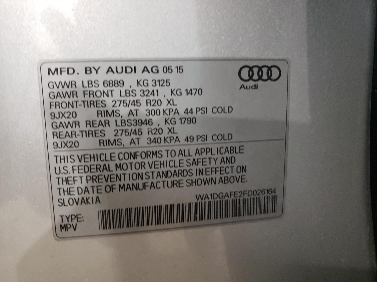 Photo 10 from auction – 2015 AUDI Q7 PRESTIG with VIN WA1DGAFE2FD026164