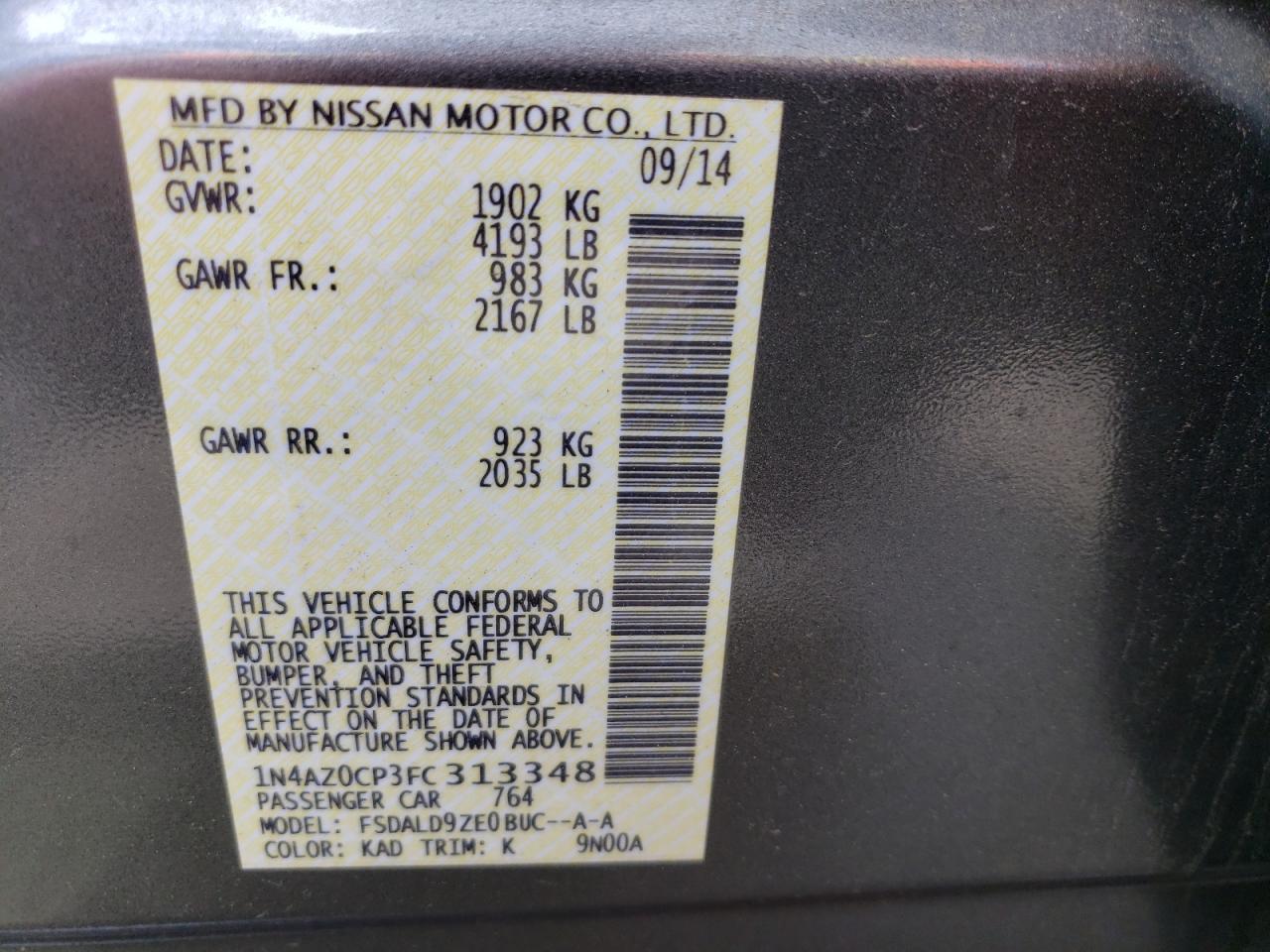 Photo 10 from auction – 2015 NISSAN LEAF S with VIN 1N4AZ0CP3FC313348
