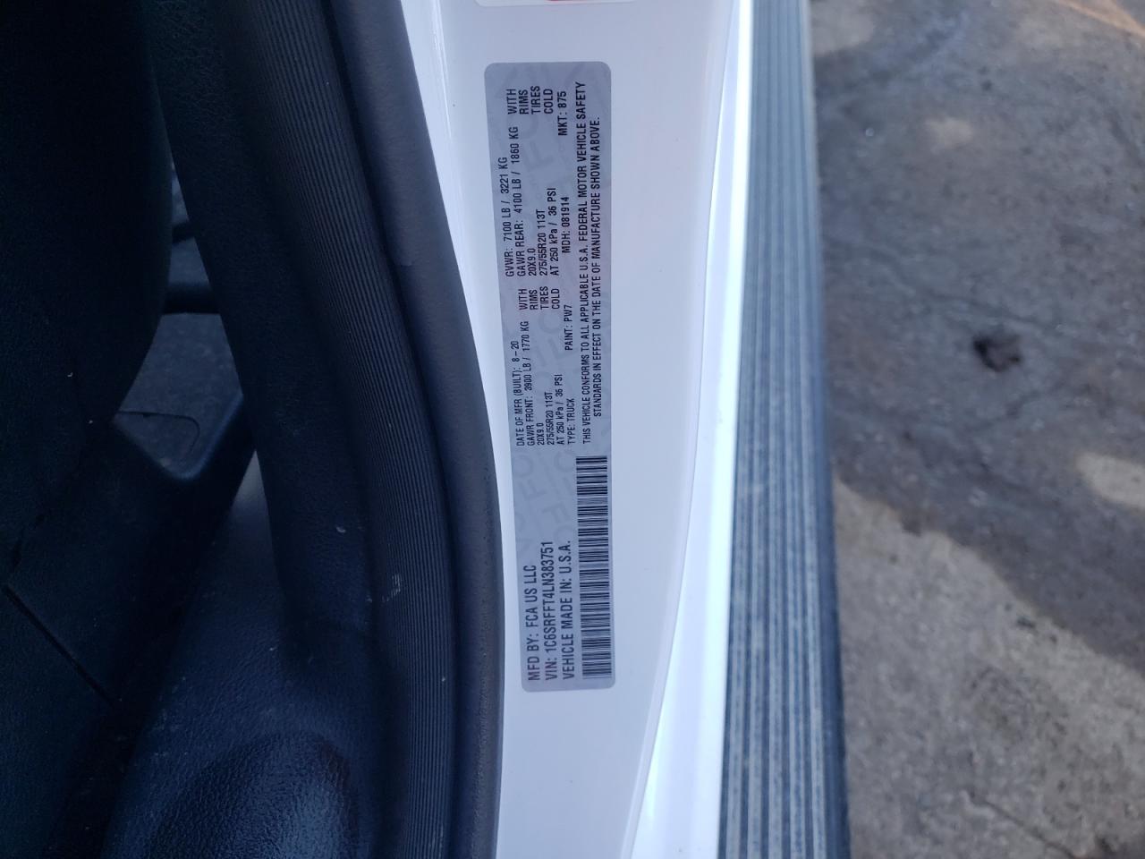 Photo 10 from auction – 2020 RAM 1500 BIG H with VIN 1C6SRFFT4LN383751