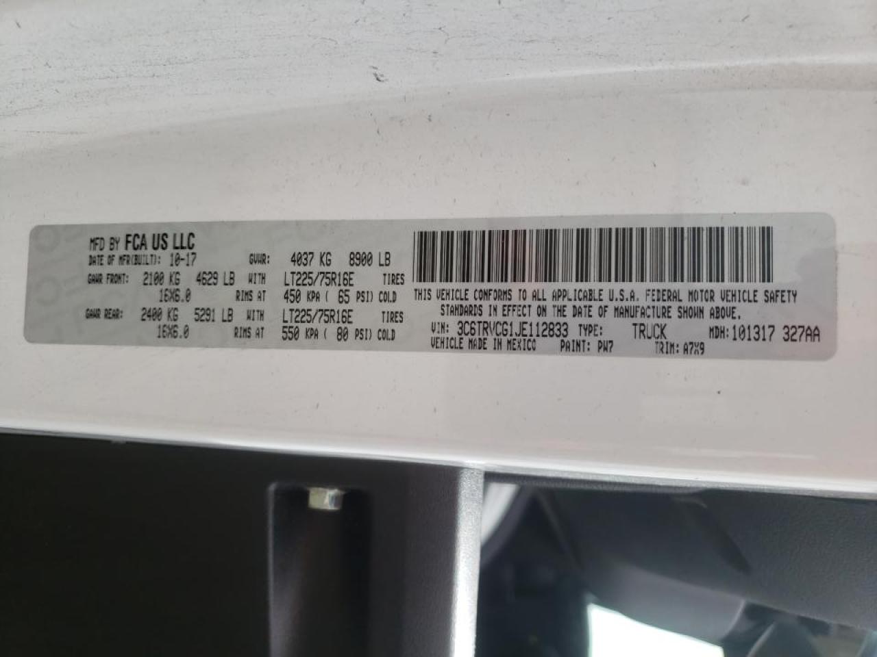 Photo 10 from auction – 2018 RAM PROMASTER with VIN 3C6TRVCG1JE112833