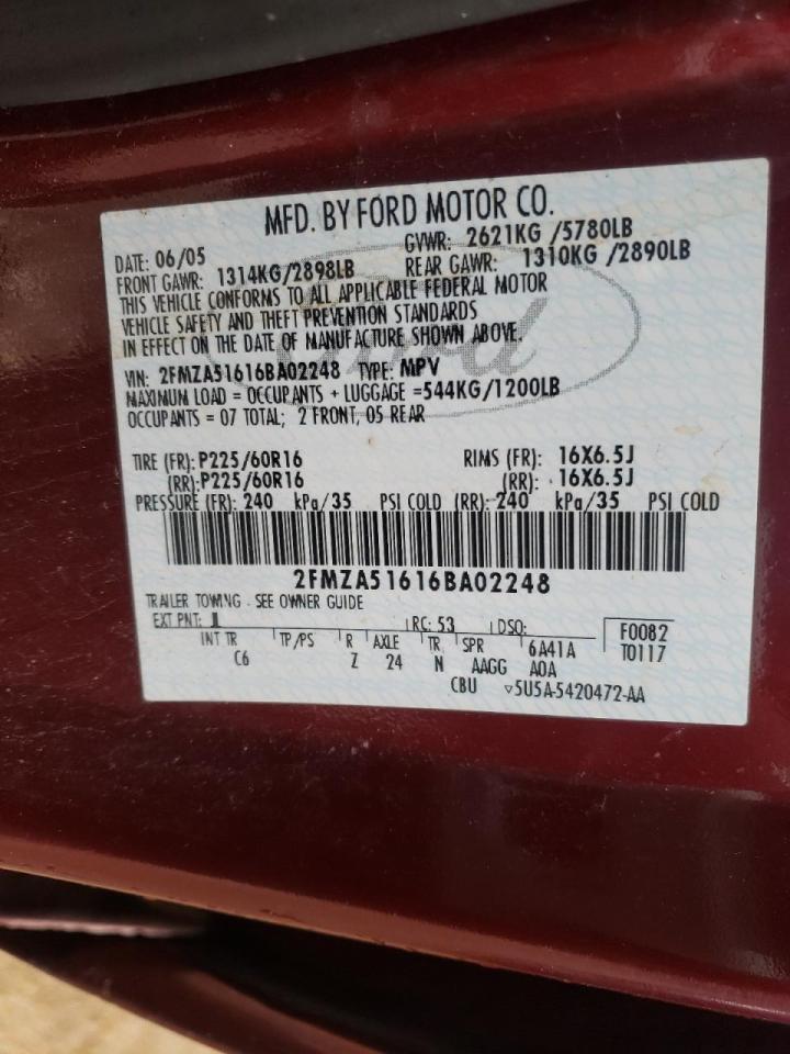 Photo 10 from auction – 2006 FORD FREESTAR S with VIN 2FMZA51616BA02248