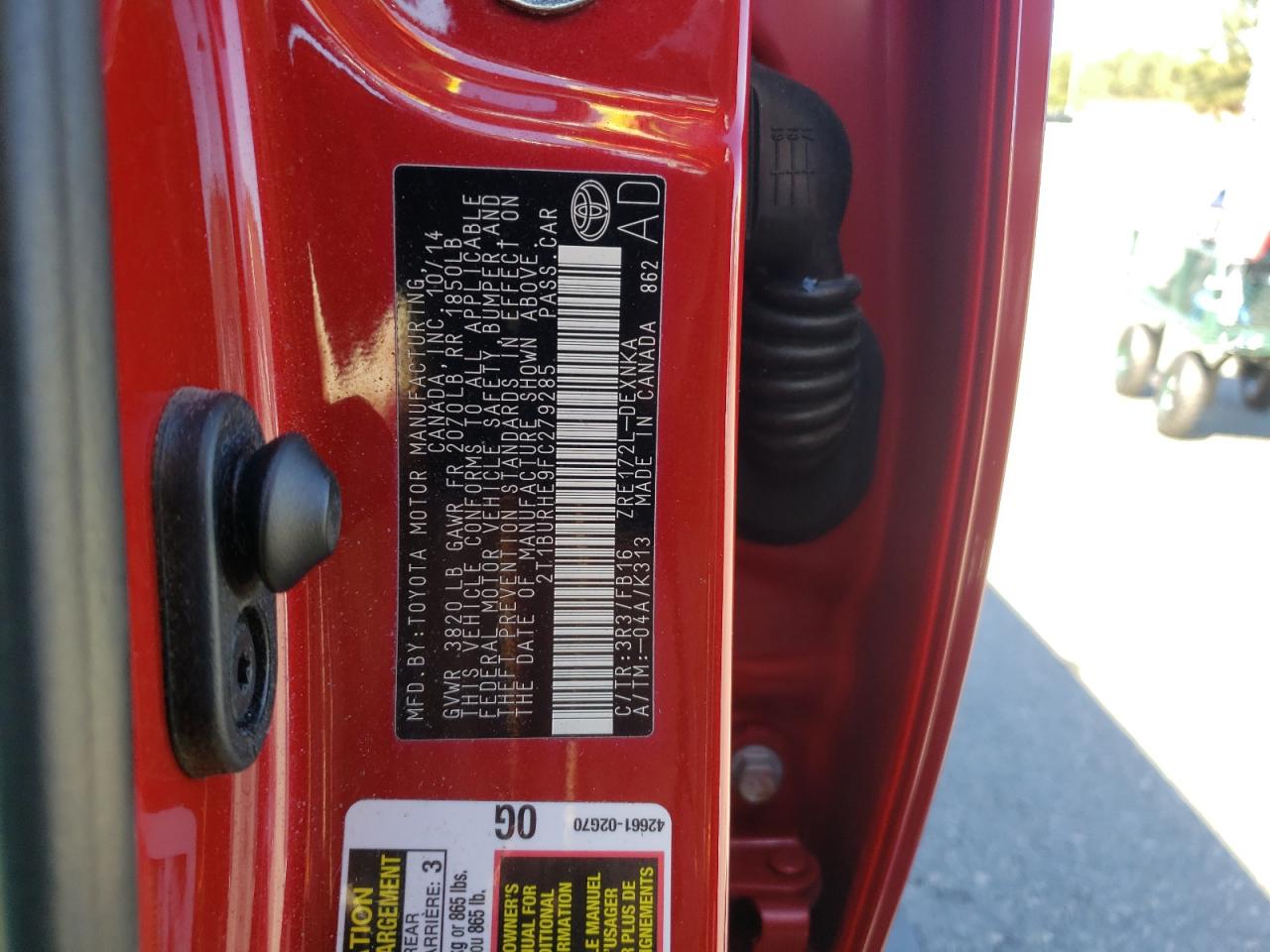 Photo 10 from auction – 2015 TOYOTA COROLLA L with VIN 2T1BURHE9FC279285