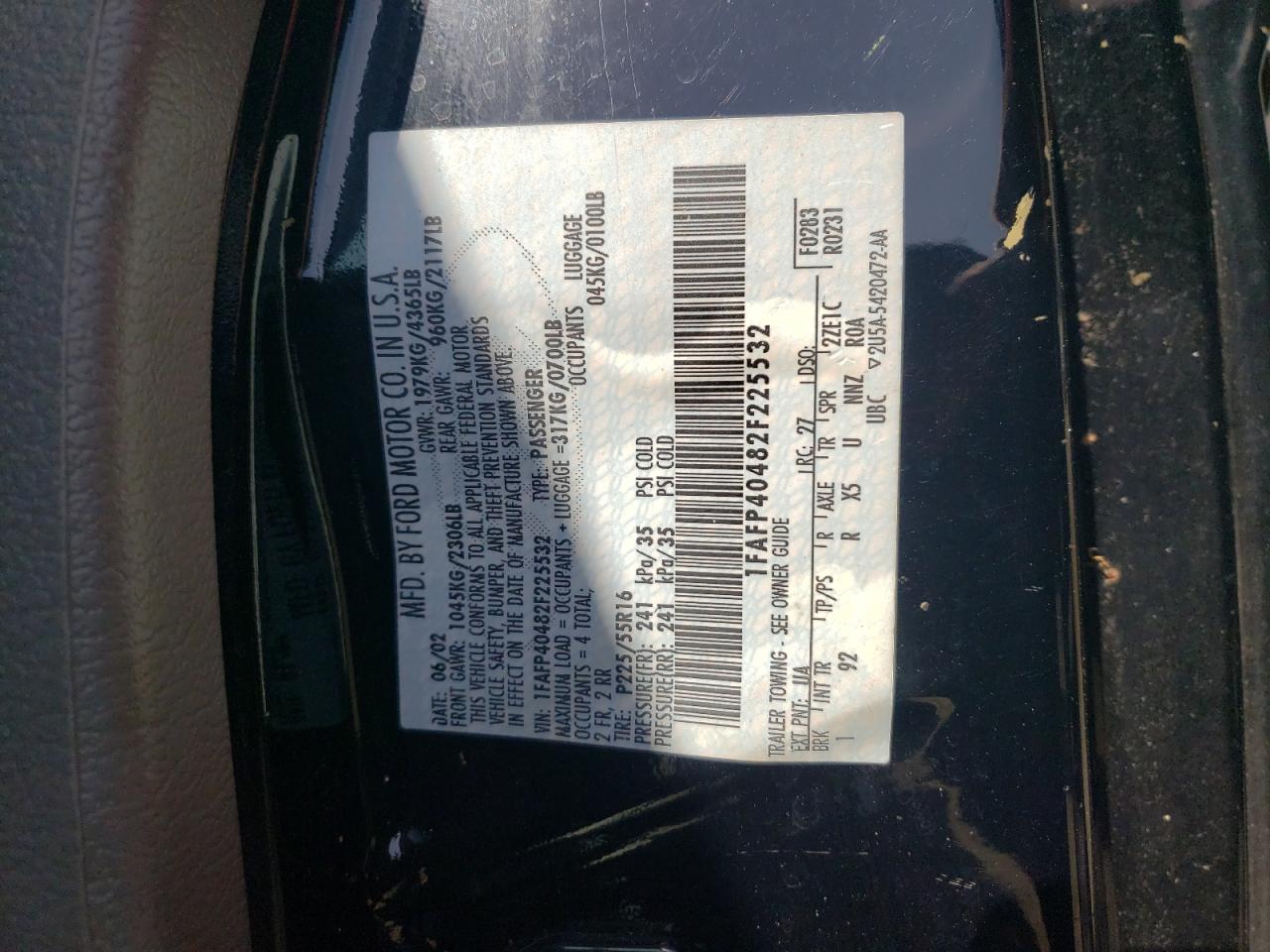 Photo 10 from auction – 2002 FORD MUSTANG with VIN 1FAFP40482F225532
