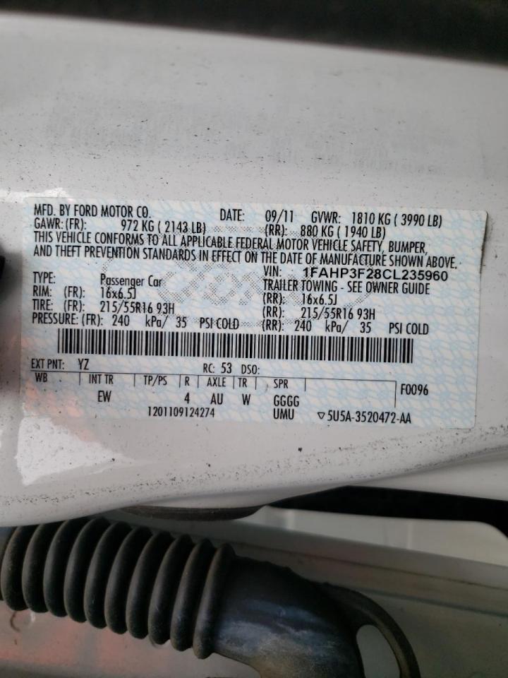 Photo 10 from auction – 2012 FORD FOCUS SE with VIN 1FAHP3F28CL235960
