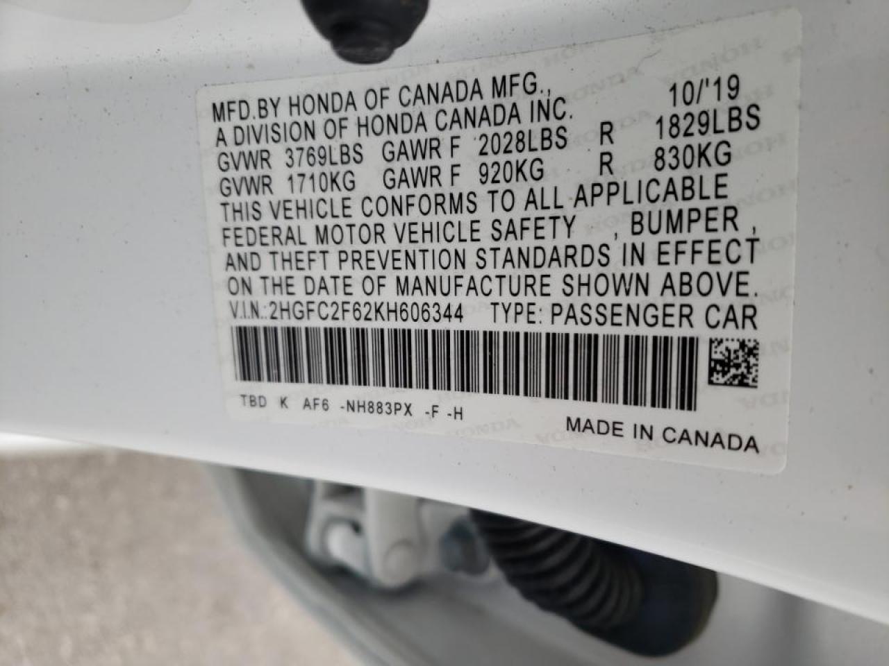Photo 10 from auction – 2019 HONDA CIVIC LX with VIN 2HGFC2F62KH606344