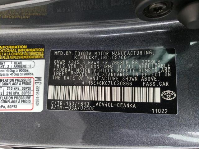 Photo 10 from auction – 2007 TOYOTA CAMRY CE with VIN 4T1BE46K07U030866
