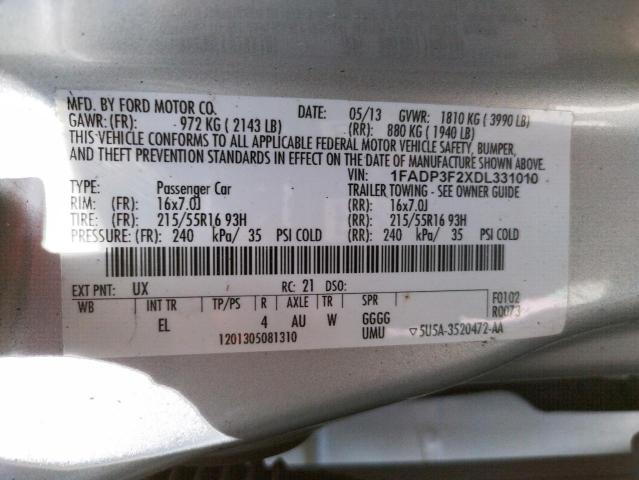 Photo 10 from auction – 2013 FORD FOCUS SE with VIN 1FADP3F2XDL331010