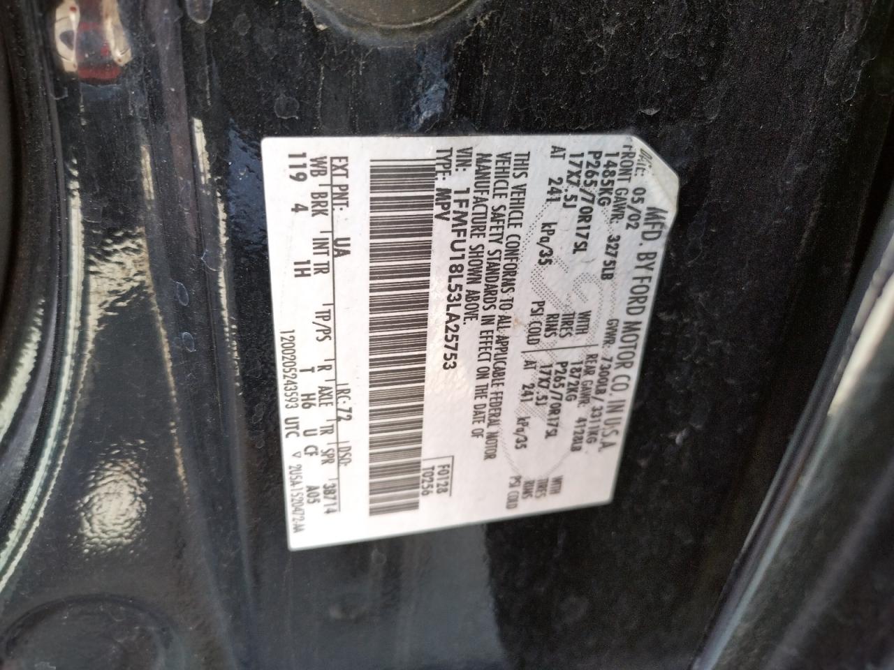 Photo 10 from auction – 2003 FORD EXPEDITION with VIN 1FMFU18L53LA25753