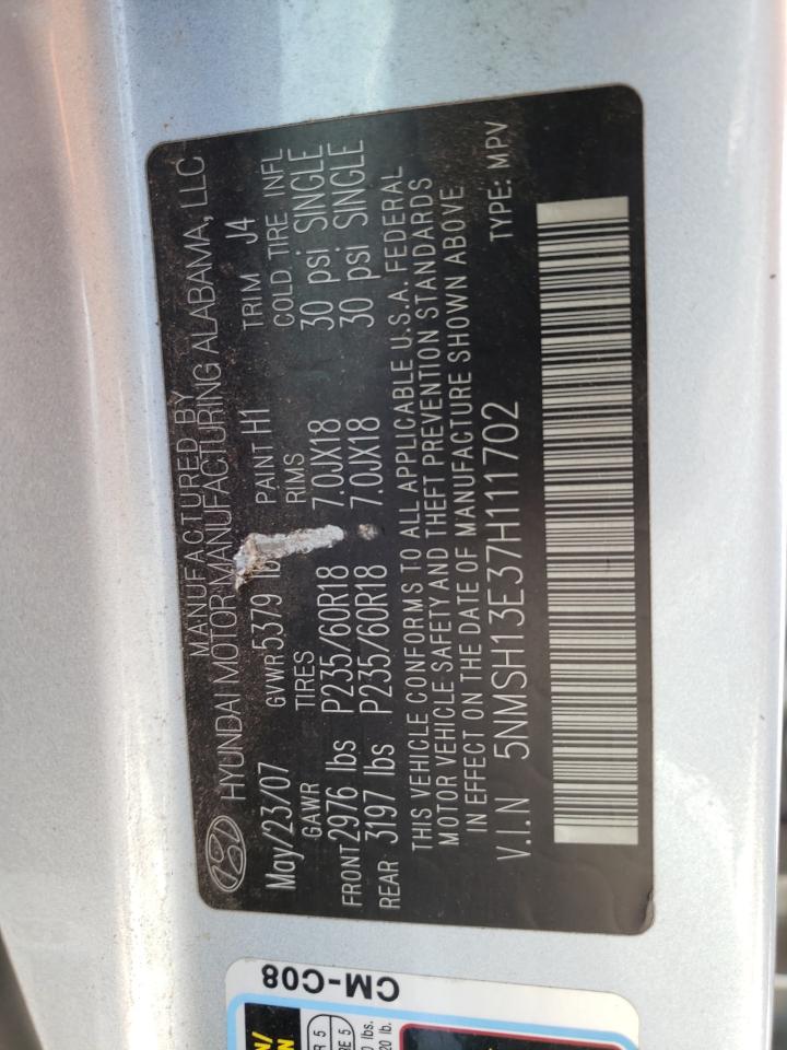 Photo 10 from auction – 2007 HYUNDAI SANTA FE 4 with VIN 5NMSH13E37H111702