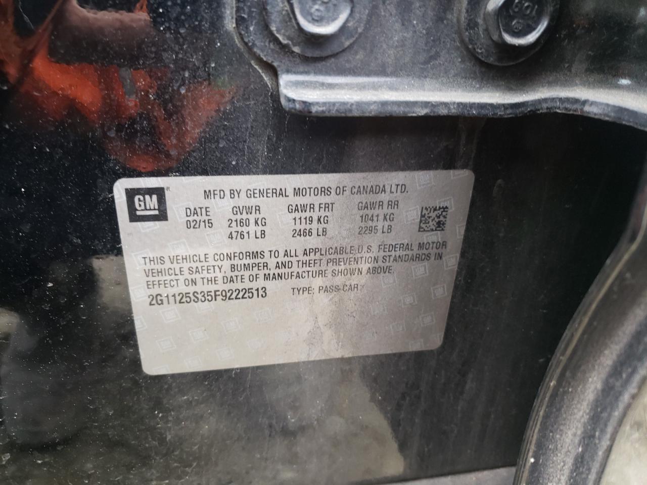 Photo 10 from auction – 2015 CHEVROLET IMPALA LT with VIN 2G1125S35F9222513