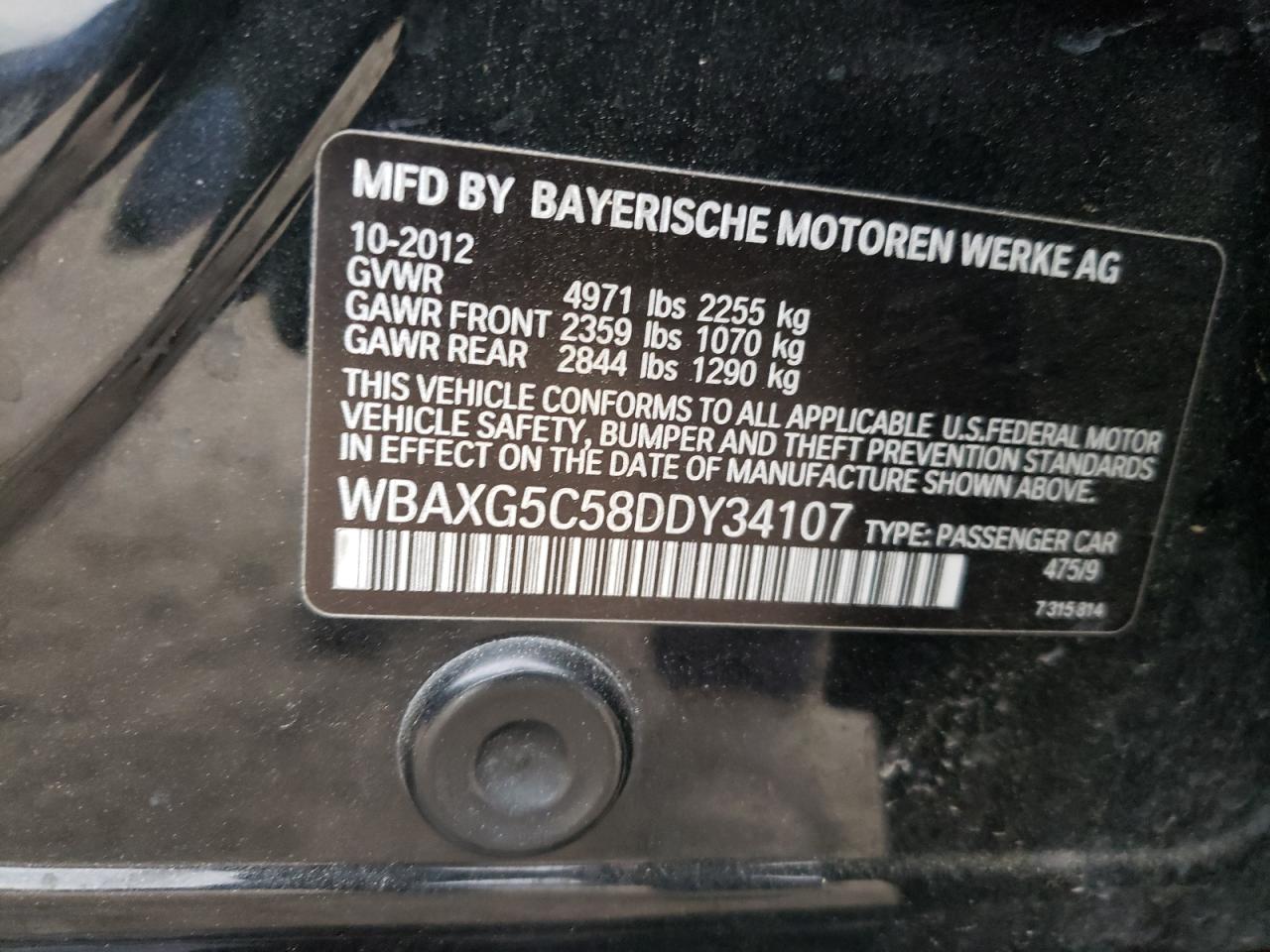 Photo 10 from auction – 2013 BMW 528 I with VIN WBAXG5C58DDY34107