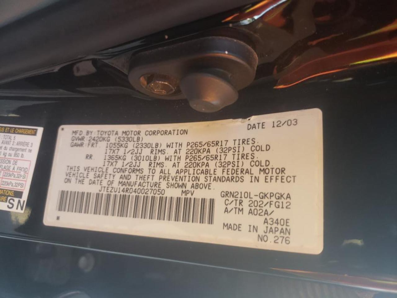 Photo 10 from auction – 2004 TOYOTA 4RUNNER SR with VIN JTEZU14R040027050