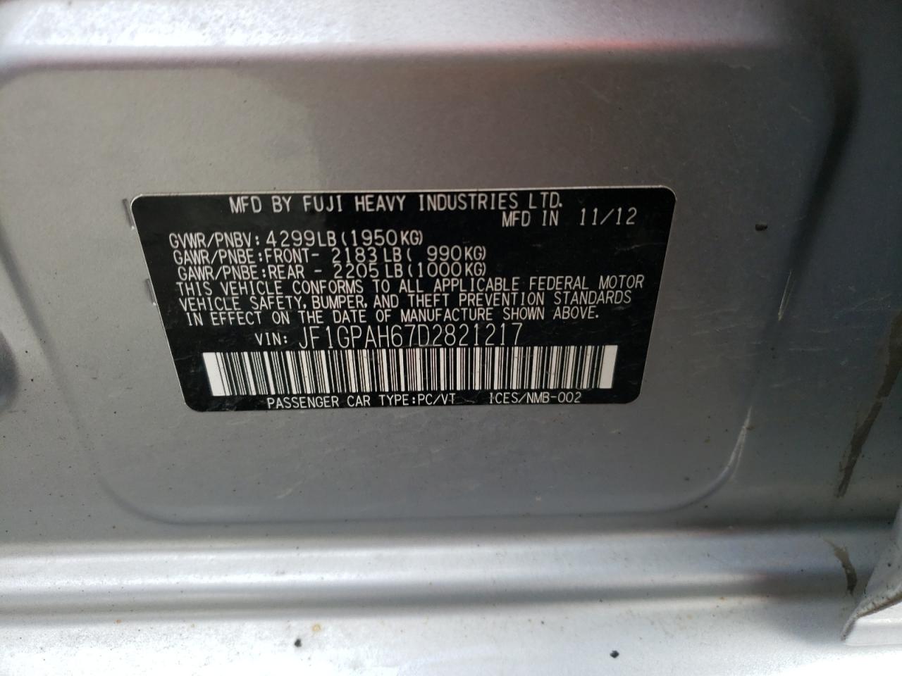 Photo 10 from auction – 2013 SUBARU IMPREZA LI with VIN JF1GPAH67D2821217