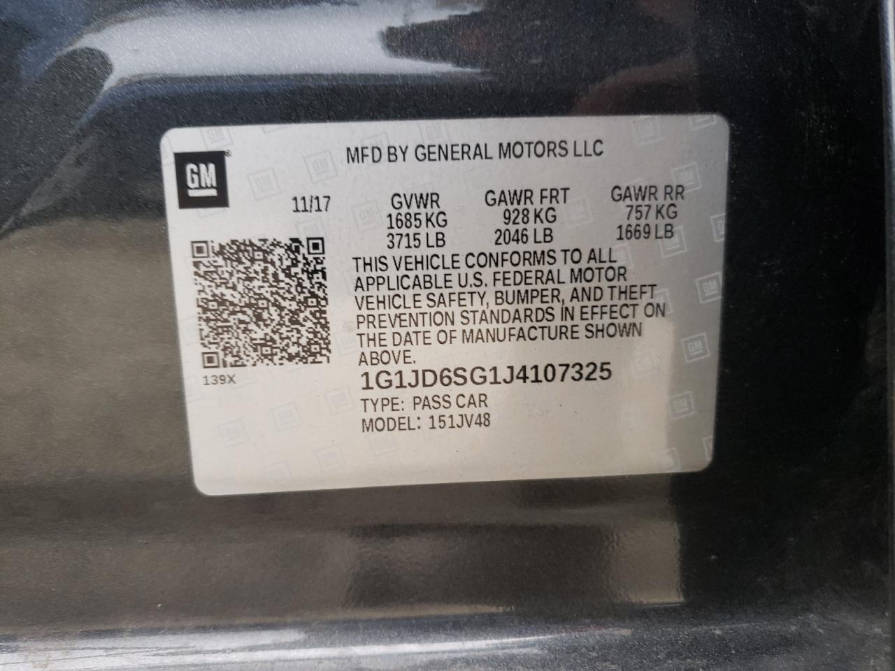 Photo 10 from auction – 2018 CHEVROLET SONIC LT with VIN 1G1JD6SG1J4107325