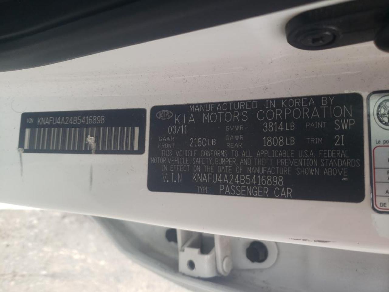 صورة رقم 10 من المزاد - 2011 KIA FORTE EX مع VIN KNAFU4A24B5416898
