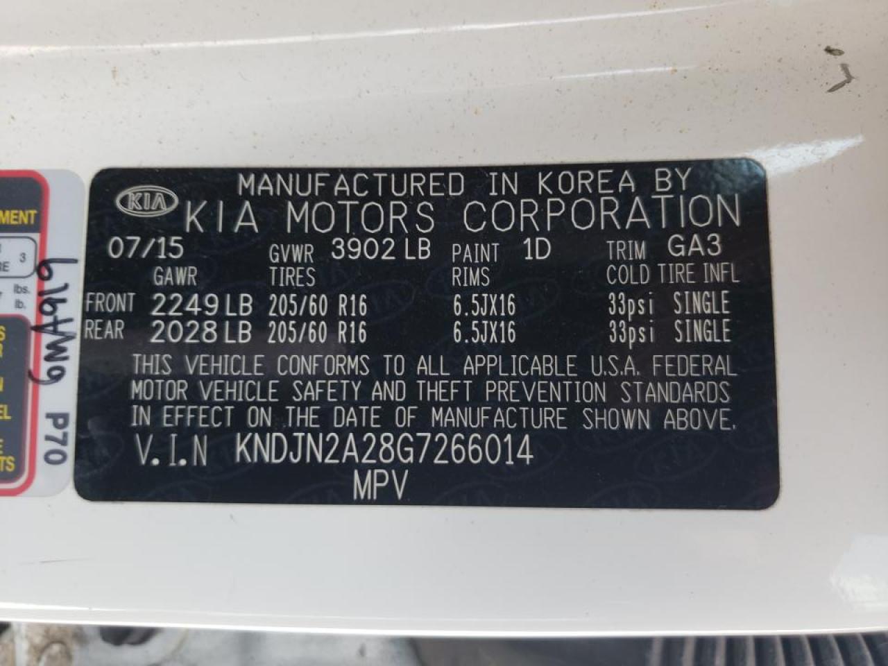 Photo 10 from auction – 2016 KIA SOUL with VIN KNDJN2A28G7266014